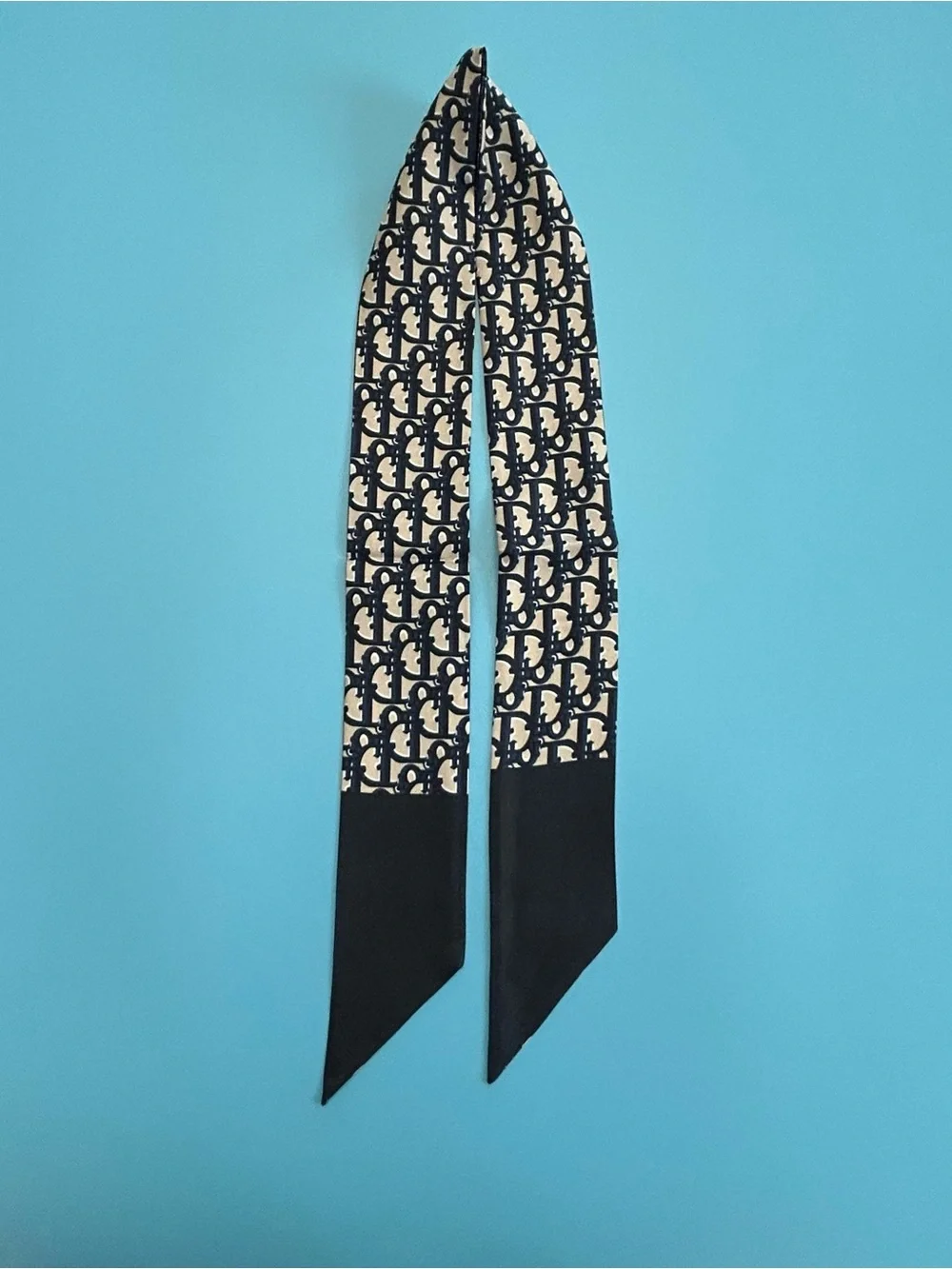 Dior Navy and Cream Logo Skinny Silk Scarf-Tie